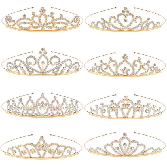 8 Pack Princess Crown Tiaras Rhinestones Rose Gold for Weddings Proms